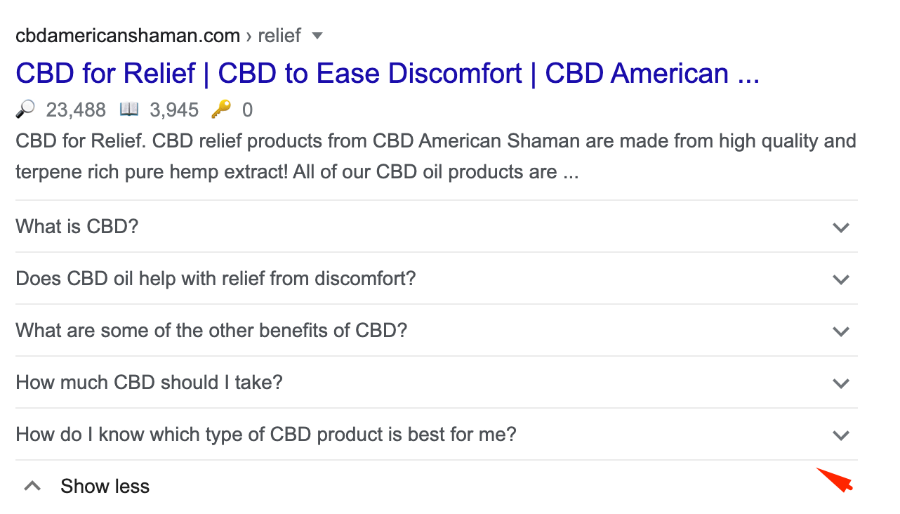 FAQ rich snippets an example for cbd shops